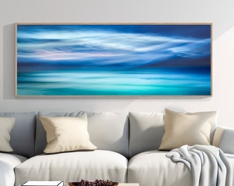 Extra large teal wall art for above the sofa, Panoramic over bed art, Isle of Harris Art, Horizontal Sea Canvas Print, Original Artwork