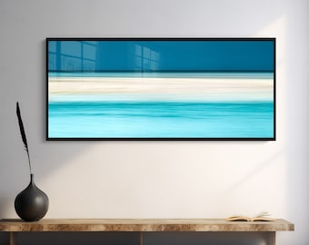 Panoramic teal wall art print: colorful large abstract minimalist Rothko style panorama, Horizontal Print, Long landscape art, Scotland