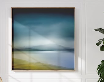 Blue and Yellow Wall Art, Large Wall Art Blue, Ochre, Mustard,  Dark Teal Living Room Wall Decor, Oversized Art Print