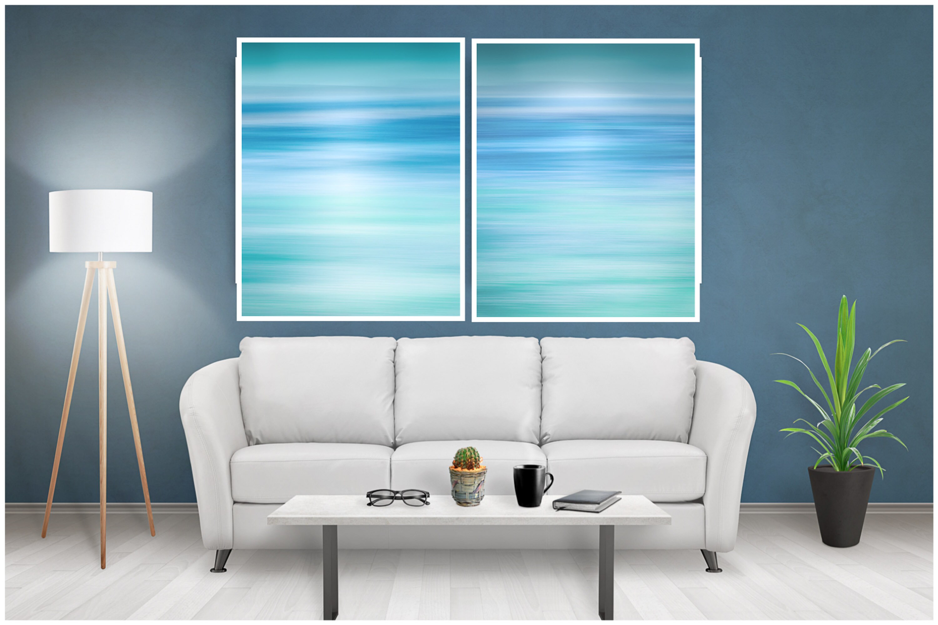 Teal Wall Art Teal Abstract Set of 2 Blue Abstract Canvas Etsy