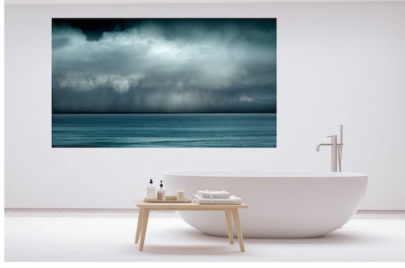 Living Room Above the Sofa PANORAMIC WALL ART, Teal, Extra Large Wall Above Bed Decor, Extra Large Wall Art Prints on Canvas, Giclee Print