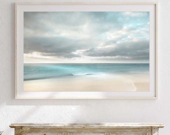 Calming teal wall art for aesthetic modern living room, large coastal canvas print, fine art photography, Scottish Original signed art