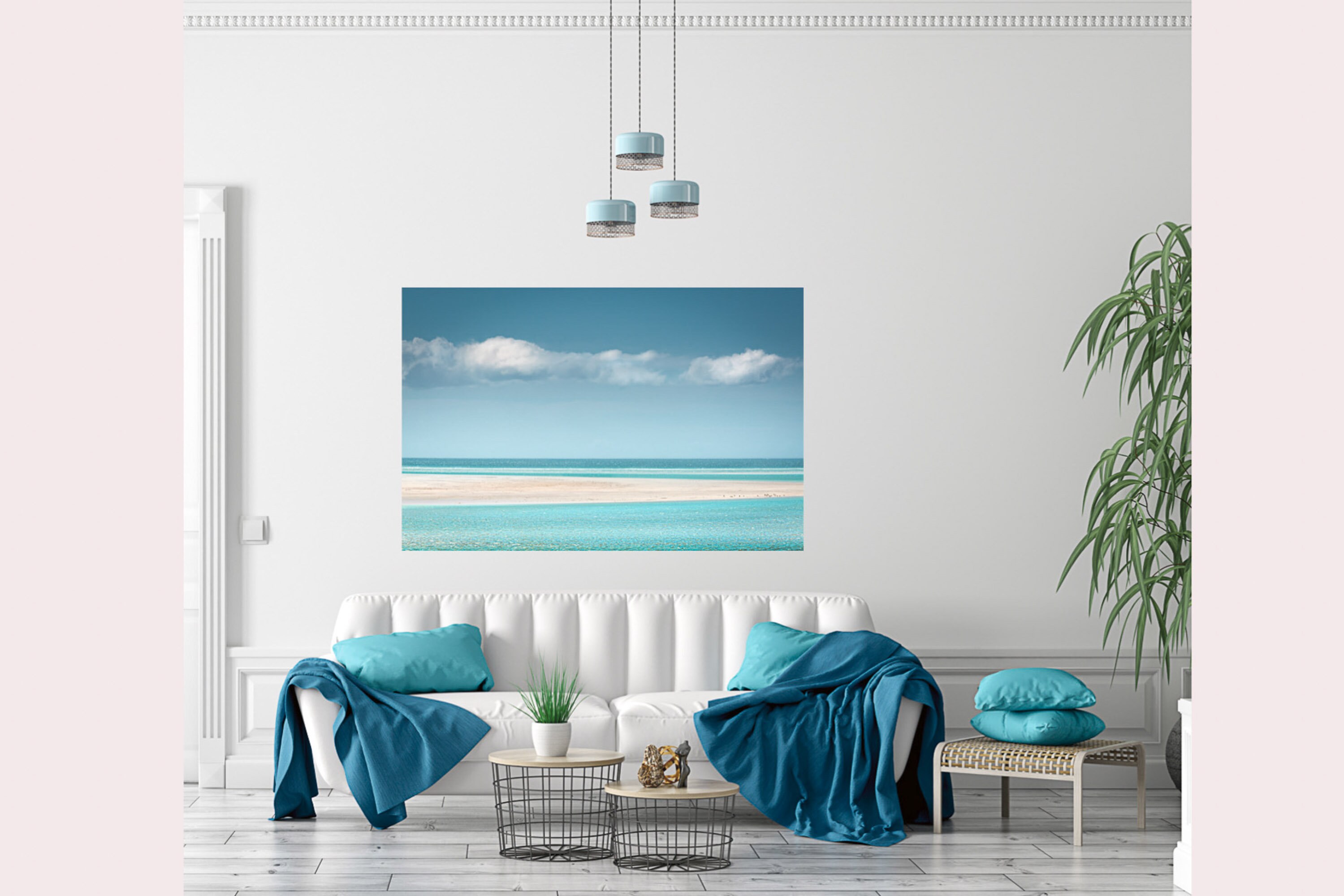 Teal wall art Summer art Teal beach canvas ocean art Etsy