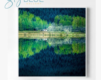colorful Large Forest Green Art Print, Scottish Loch Fine Art Photography Prints, Nature, Tree Art, Original Art