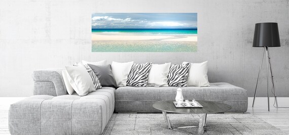 Panoramic Wall Art Beach Canvas Large Teal Large Beach Etsy