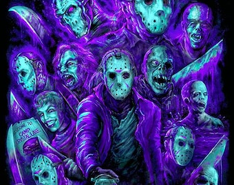 Impresión artística de Jason Voorhees de 8 bits: homenaje al terror de NES, colores retro