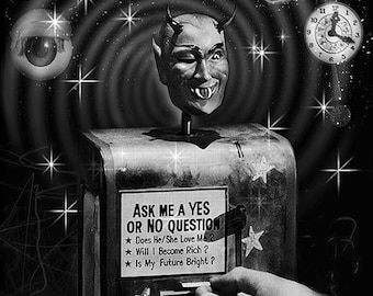 Lámina artística de La Dimensión Desconocida: Máquina de la Fortuna del Diablo de Ciencia Ficción Vintage