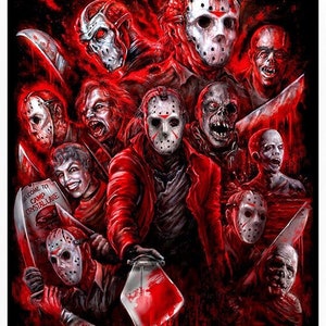 JASON VOORHEES Kunstdruck – Viele Gesichter Freitag der 13th Tribut – von Scott Jackson - 3 Größen