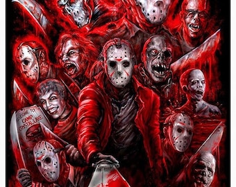 Lámina artística de JASON VOORHEES – Tributo a Viernes 13, muchas caras – por Scott Jackson – 3 tamaños