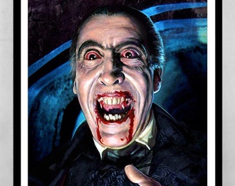 3 SIZES Christopher Lee Dracula art print poster by Scott Jackson scary Dracula Hammer horror movie vampire canvas print metallic print