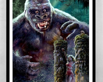 Lámina artística de KING KONG (1933) – Escena clásica de la jungla de monstruos – de Scott Jackson – 3 tamaños