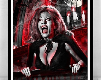 3 SIZES Ingrid Pitt Vampire art print poster by artist Scott Jackson House that Dripped Blood horror movie canvas print metallic print