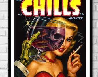 Chamber of Chills #19 Horror Comic Art Print – Skeleton Hand & Wine Glass Pin-Up – Cult Classic 1955 by Scott Jackson
