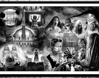 Lámina artística de El Conjuro: Tributo de terror a Ghastly Friends de Scott Jackson