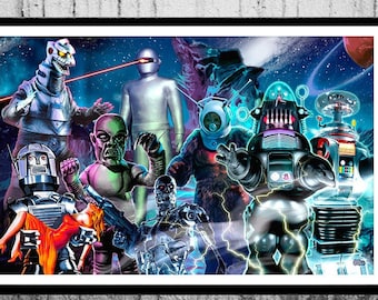 Impresión artística de robots espaciales retro: collage de ciencia ficción de Scott Jackson