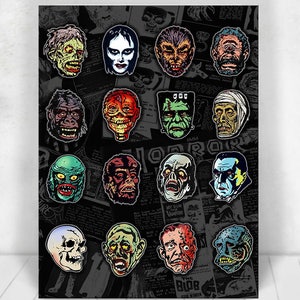 Vintage Style 60s TOPSTONE style HALLOWEEN MONSTERS Art Print – Classic Halloween Horror Faces – 3 Sizes - by Scott Jackson
