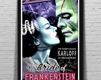 Lámina artística de La novia de Frankenstein: póster de homenaje al terror gótico de Scott Jackson