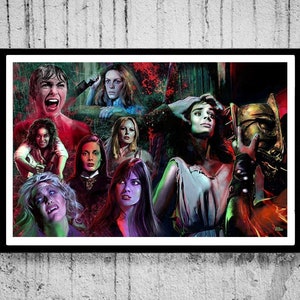 WOMEN OF HORROR Art Print – Cult Scream Queens – Jamie Lee Curtis, Barbara Steele, Hammer Horror Icons – by Scott Jackson