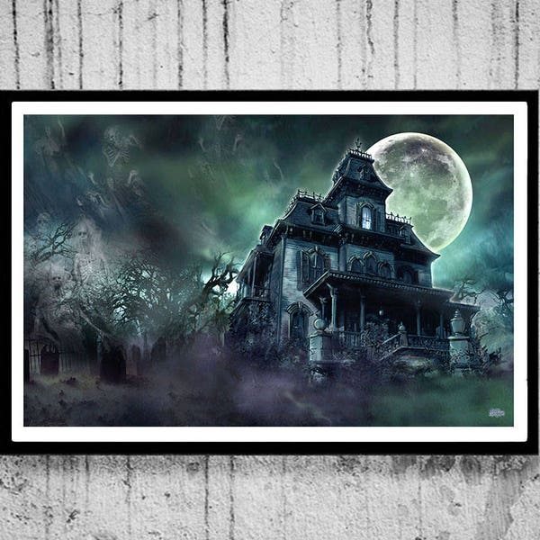 3 SIZES The Haunted House poster art print poster by Scott Jackson Paranormal ghosts spooky mansion canvas print metallic print