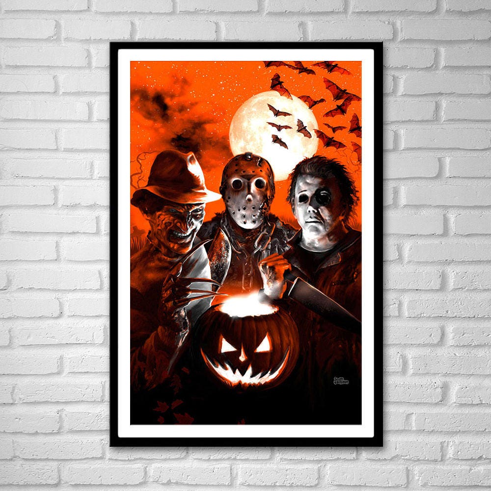 3 grossen halloween scream team kunstdruck poster von scott etsy