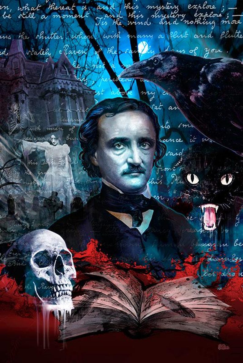 Edgar Allan Poe Gothic Art Print: Raven, Black Cat, Usher - Signed - Etsy