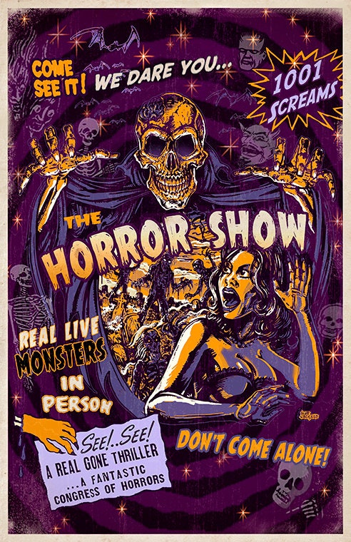 Vintage Horror Art Print: Purple & Gold Spook Show by Scott
