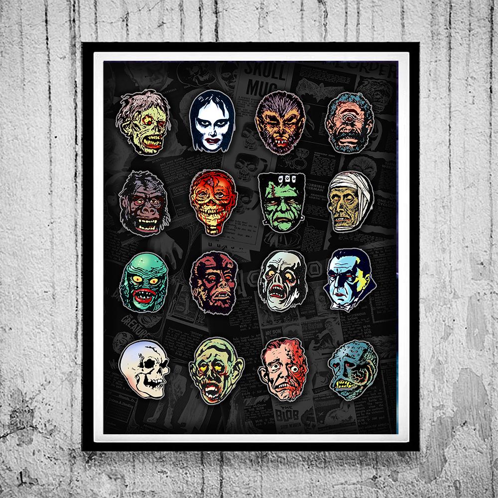 Vintage Halloween Monsters Art Print: 1960s Horror Faces by Scott