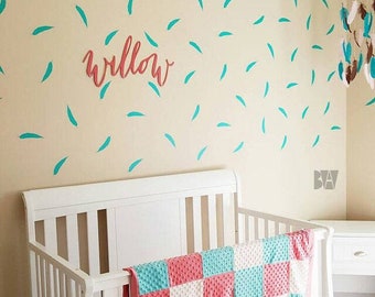 Whimsical Decals. Nursery Feather Wall Decals. Vinyl Decals. Wall Decal. Wall sticker. Mint Color Decals.