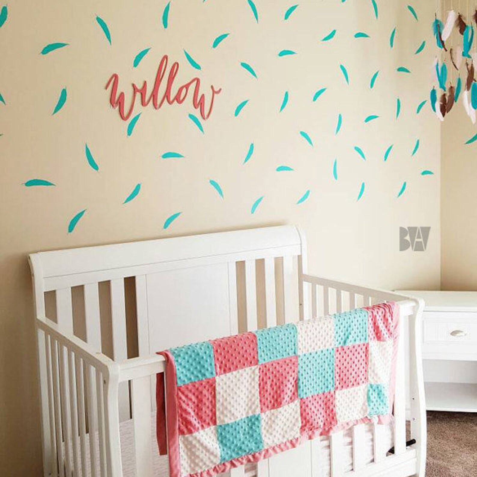Teal Feather Decals. Feather Wall Decor. Vinyl Decals. Wall Etsy