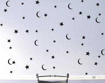 Moon and Stars Decals. Halloween Wall Decals. Dream decor. Halloween Decor. Sky Decals. Star Decals.