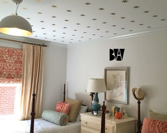 Gold Star Ceiling Decals. Geometric Wall Decor. Gold Vinyl Decals. Octagram Star Decal. 8 Point Star Decals. Home decor decals.