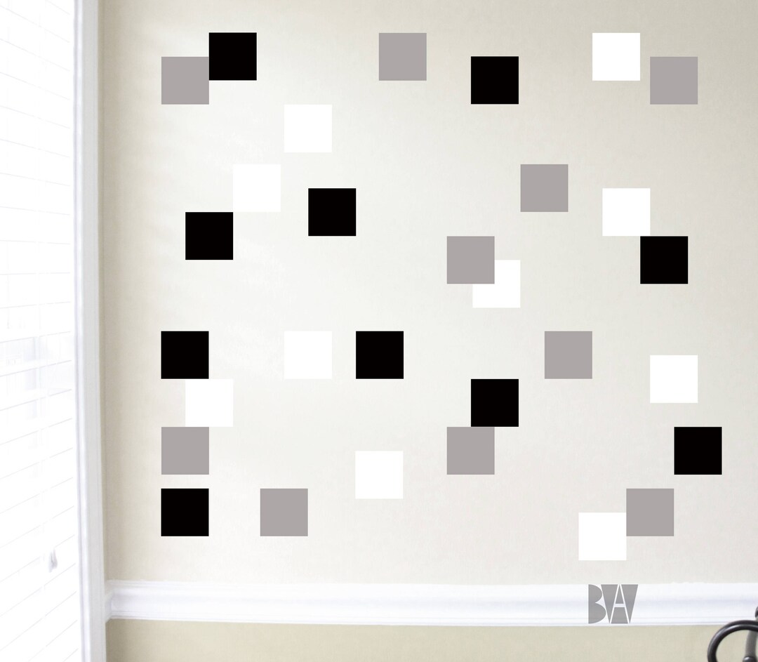 Black and White Decals. Geometric Wall Decor. Square Vinyl Etsy