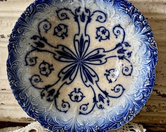 Antique Flow Blue Bowl Super Stained Ironstone