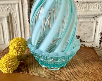 Fenton Aqua Opalescent Optic Swirl Fairy Lamp