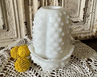 Vintage Fenton Milk Glass Hobnob Fairy Lamp