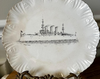 Antique USS New York Commemorative Plate-Ironstone Ship Plate