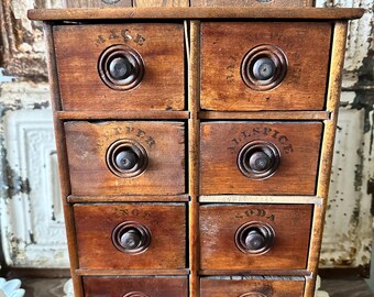 Antique Wooden Spice Wall Cabinet 8 Drawer- Apocethary Cabinet