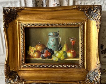 Vintage Art Fruit on Board Oil Painting