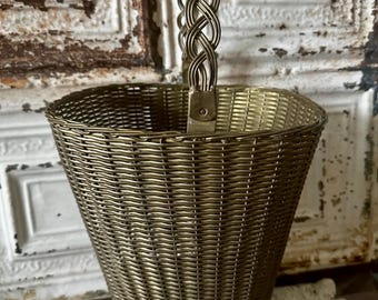 Vintage Weaved Brass Basket-Brass Decor