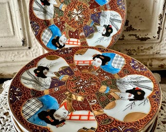 Japanese Satsuma Porcelain Geisha Plates set of 5