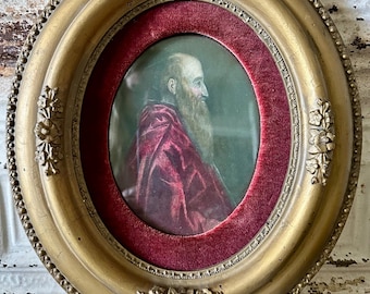 Antique Old Man Portrait Gold Gilded Oval Frame-Antique Wall Art
