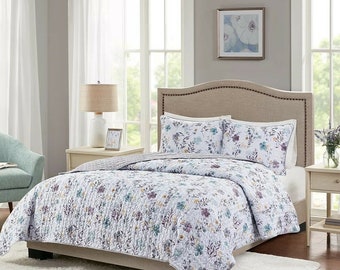 King/Ck Madison Park 3-teiliges Quilt Set - Purple Garden Floral