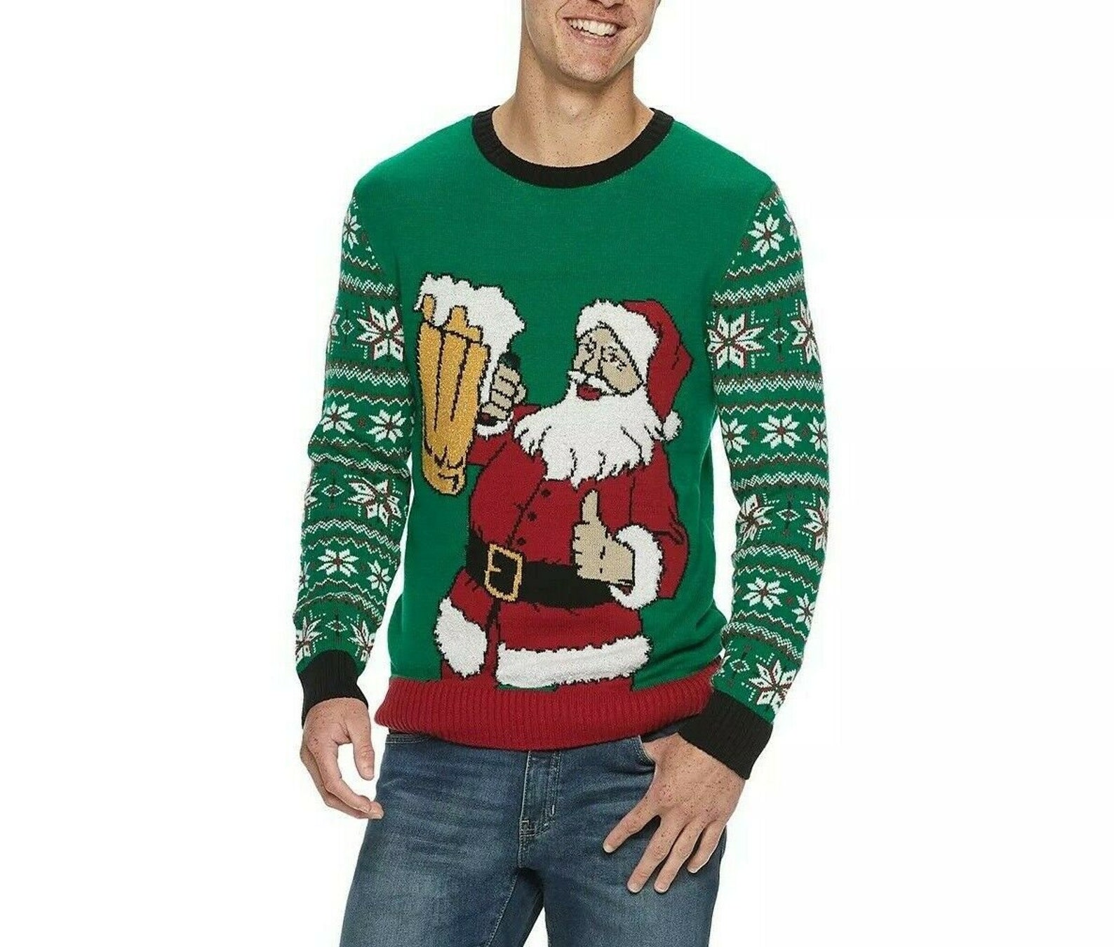 Mens Ugly Christmas Sweater Green Drinking Santa - Etsy