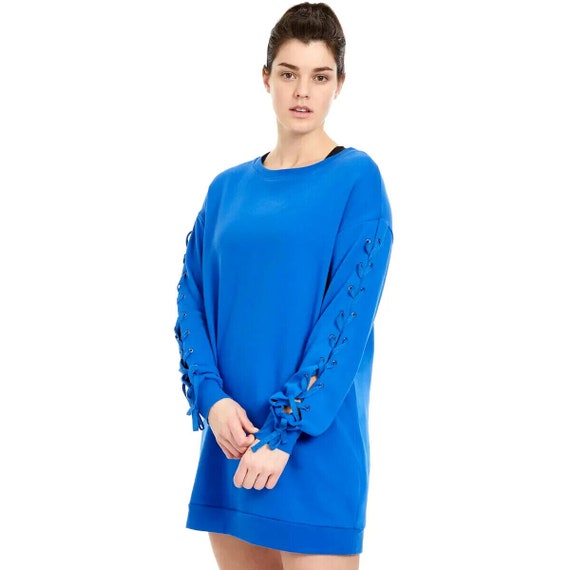PSK Collective ROYAL BLUE Lace-up Long Sleeve Sweatshirt Dress