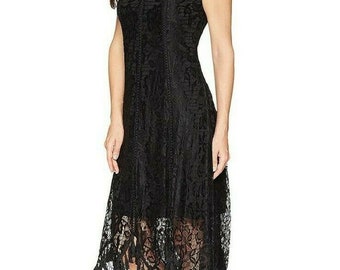 Taylor Black Lace Fringed Sleeveless Maxi Dress Womens 8