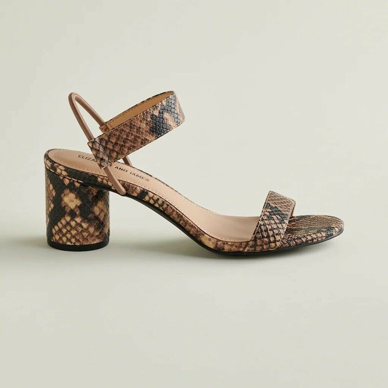 Us 10 Elizabeth And James Brown And Tan Snake Print Mid Heels