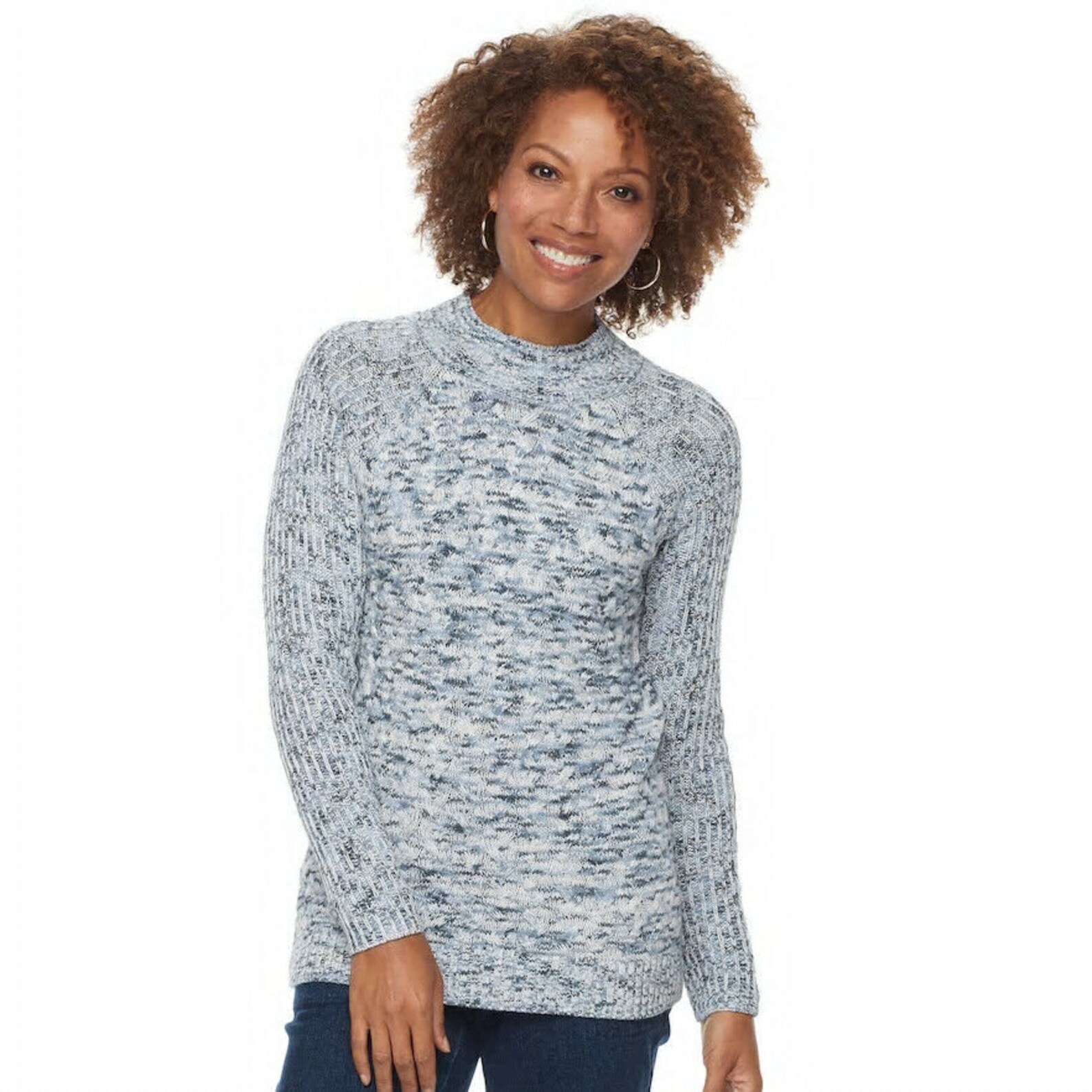 Croft and Barrow Mockneck Cable Knit Sweater Blue Spacedye Xl Etsy