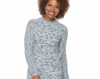 Croft And Barrow Mockneck Cable Knit Sweater - Blue Space-Dye - Xl