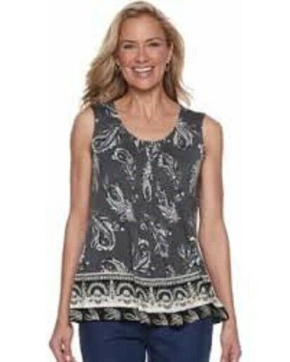 women's croft & barrow print pleated tank
