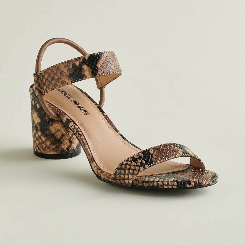 Us 10 Elizabeth And James Brown And Tan Snake Print Mid Heels